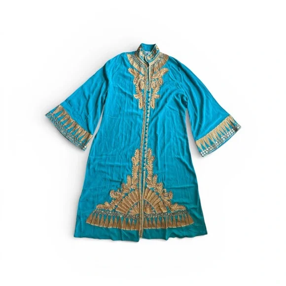 Chasing Unicorns Turquoise & Gold silk embroidered queen of hearts dream coat OS - Picture 2 of 11